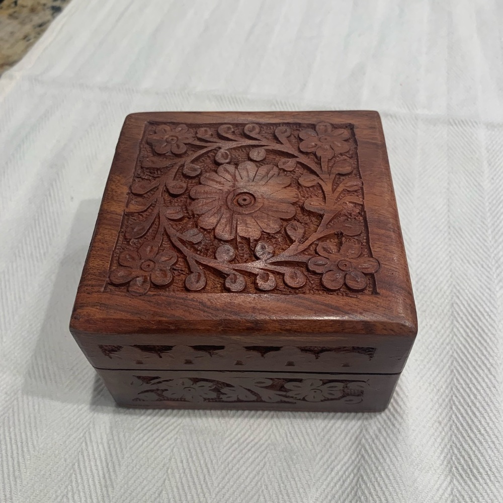 Carved Wooden Jewelry Box - Picture 1 of 6